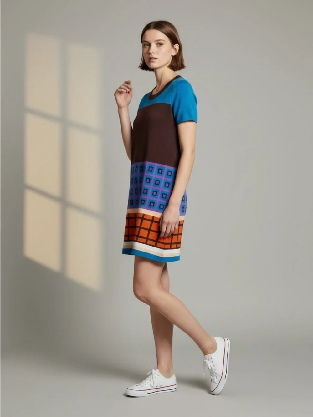 Kate Spade Blue and Black Short Sleeve Dress with Geometric Patterns